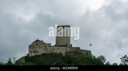 Sargans, SG / Switzerland - 9. July 2019: the historic medieval castle at Sargans in the southeastern Swiss Alps on its grassy hilltop promontory Stock Photo