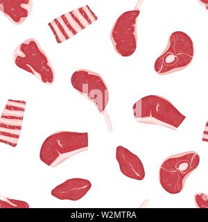 Set of meats cuts. Vector Illustration. Seamless pattern background. Stock Vector