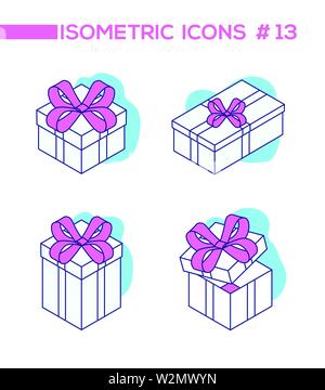 Set of presents - line design style isometric objects Stock Vector