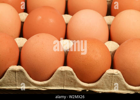 Closeup of brown whole eggs in packing Stock Photo