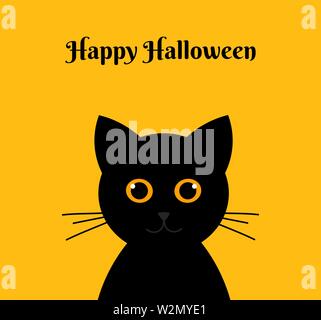 Halloween black cat on orange background. Vector illustration Stock Vector