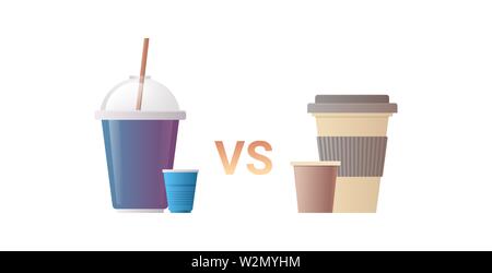 disposable plastic vs paper cups for beverage zero waste concept flat white background horizontal Stock Vector