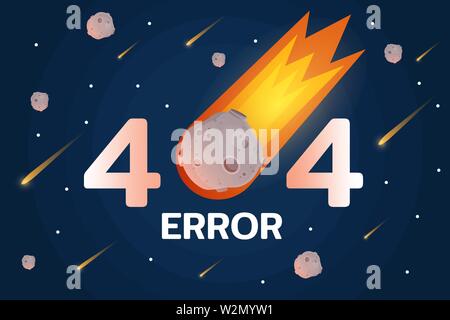 404 error with meteorite, stars and meteort in space background Stock Vector