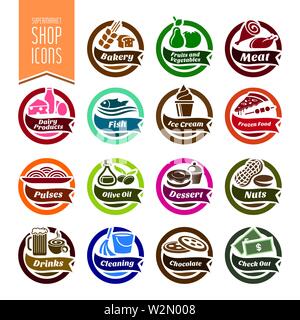 Supermarket Shelf Icon Set Stock Vector