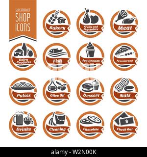 Supermarket Shelf Icon Set Stock Vector