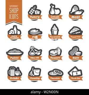 Supermarket Shelf Icon Set Stock Vector