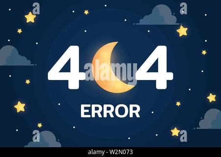 404 error with the moon ,cloud and stars vector on dark background graphic Stock Vector