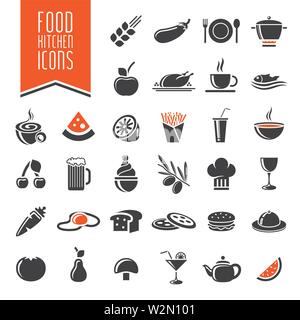 Kitchen and food icon set. Stock Vector