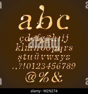 Beer, Honey and Caramel Alphabet Upper Case Italic Stock Vector
