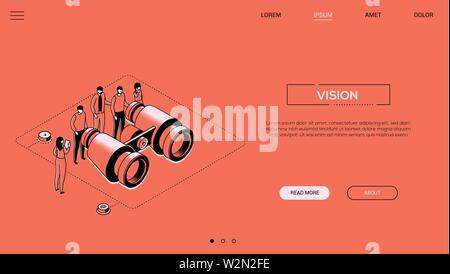 Business vision - line design style isometric web banner Stock Vector