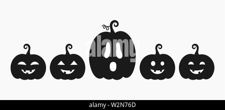 Halloween pumpkins Jack O Lanterns with different faces icons. Vector illustration Stock Vector