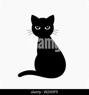 Black cat isolated on white. Vector illustration icon Stock Vector