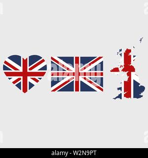 Symbols United Kingdon framed in different forms of the flag background Stock Vector