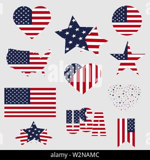 Symbols United States framed in different forms of the flag background Stock Vector