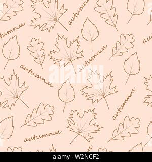 Seamless vector pattern with autumn leaves. Drawing of oak leaves, maple and Linden Stock Vector