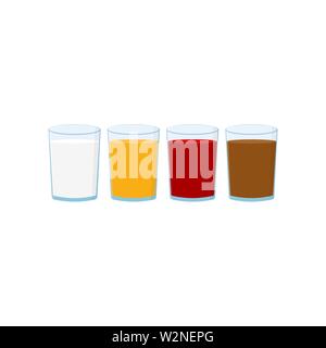Glasses set with different drinks. Flat style Stock Vector