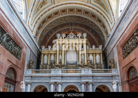 Esztergom, Hungary - May 26, 2019 : View of the pipe organ inside Esztergom Basilica. Primatial Basilica of the Blessed Virgin Mary Assumed to Heaven Stock Photo