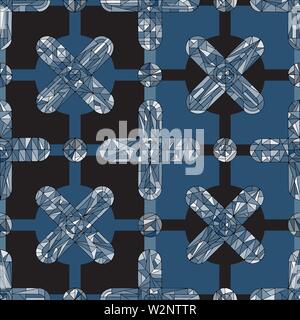 Hand drawn geometric ornament vector seamless pattern. Abstract geometry crosses background. Detailed jewelry texture in modern style for surface desi Stock Vector