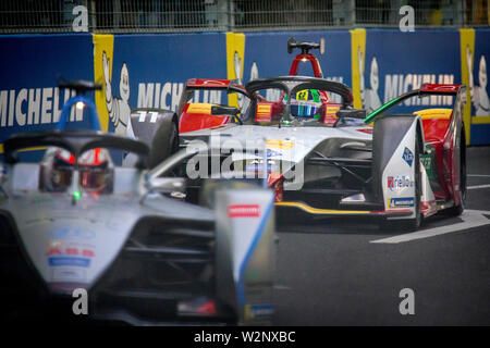 Lucas Di Grassi racing the street track of the Julius Bär Formula E race in the swiss capital Bern. Due to a car pile up before turn 1, the race was red flagged and restarted with the original grid position. The decision to use the original grid position was protested by several of the drivers who lost positions they had gained. Stock Photo