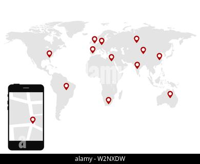 World map with location pointers. Smart map Stock Vector
