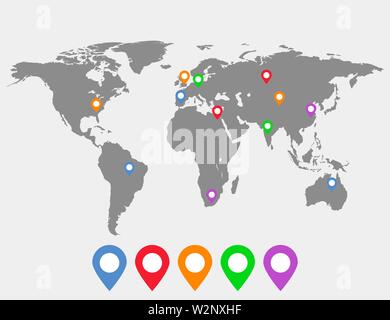 World map with location pointers. Smart map Stock Vector