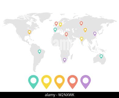 World map with location pointers. Smart map Stock Vector