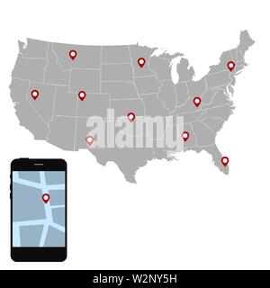usa map with location pointers. Vector eps10 Stock Vector