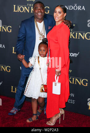 HOLLYWOOD, LOS ANGELES, CALIFORNIA, USA - JULY 09: Tracy Morgan, Megan Wollover and Maven Sonae Morgan arrive at the World Premiere Of Disney's 'The Lion King' held at the Dolby Theatre on July 9, 2019 in Hollywood, Los Angeles, California, United States. (Photo by Xavier Collin/Image Press Agency) Stock Photo