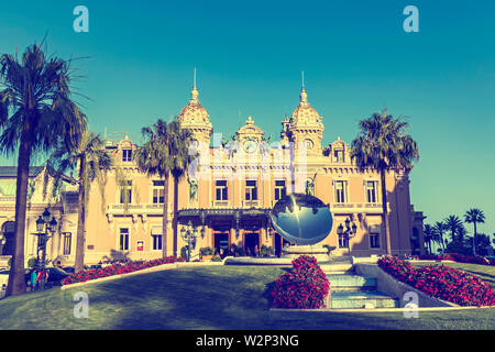 Monte Carlo, Monaco - June 24, 2018: Facade view of famous Grand Casino de Monte Carlo on Place du Casino, Monaco, Cote d'Azur. Built in Beaux Arts st Stock Photo