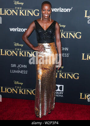HOLLYWOOD, LOS ANGELES, CALIFORNIA, USA - JULY 09: Actress Florence Kasumba wearing a Jenny Packham gown arrives at the World Premiere Of Disney's 'The Lion King' held at the Dolby Theatre on July 9, 2019 in Hollywood, Los Angeles, California, United States. (Photo by Xavier Collin/Image Press Agency) Stock Photo