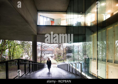 Cork City, Cork, Ireland. 06th April, 2019. Fiona Kearney, Director, Lewis Glucksman Gallery walks up the steps to work at University College, Cork, I Stock Photo