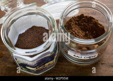 Ground Luwak coffee beans are ready to make coffee in a jar Stock Photo