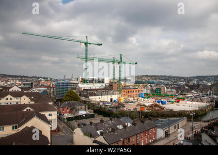 Cork City, Cork, Ireland. 07th April, 2019. Redevelopment of the former Beamish & Crawford site continues with apartments currently under construction Stock Photo