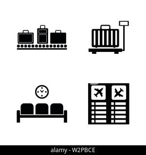 Airport Terminal. Simple Related Vector Icons Set for Video, Mobile Apps, Web Sites, Print Projects and Your Design. Black Flat Illustration on White Stock Vector