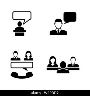 Business Communication. Simple Related Vector Icons Set for Video, Mobile Apps, Web Sites, Print Projects and Your Design. Black Flat Illustration on Stock Vector