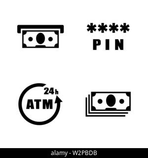 Atm. Simple Related Vector Icons Set for Video, Mobile Apps, Web Sites, Print Projects and Your Design. Black Flat Illustration on White Background. Stock Vector