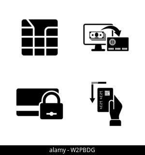 Credit Cards. Simple Related Vector Icons Set for Video, Mobile Apps, Web Sites, Print Projects and Your Design. Black Flat Illustration on White Back Stock Vector