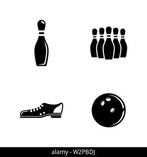 Bowling. Simple Related Vector Icons Set for Video, Mobile Apps, Web Sites, Print Projects and Your Design. Black Flat Illustration on White Backgroun Stock Vector