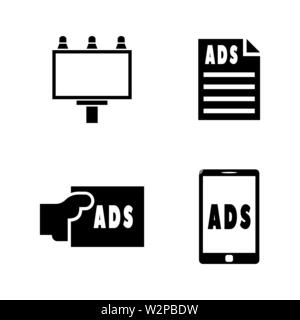Advertisement. Simple Related Vector Icons Set for Video, Mobile Apps, Web Sites, Print Projects and Your Design. Black Flat Illustration on White Bac Stock Vector