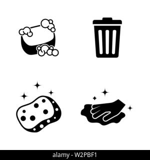 Cleaning. Simple Related Vector Icons Set for Video, Mobile Apps, Web Sites, Print Projects and Your Design. Black Flat Illustration on White Backgrou Stock Vector