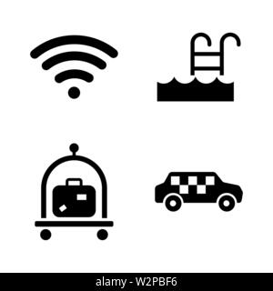 Hotel Service. Simple Related Vector Icons Set for Video, Mobile Apps, Web Sites, Print Projects and Your Design. Black Flat Illustration on White Bac Stock Vector