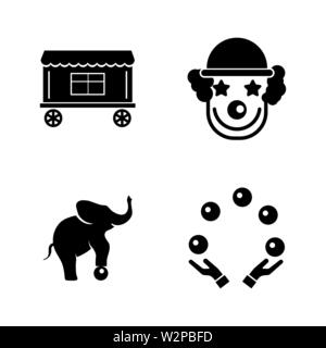 Circus Carnival Amusement Park. Simple Related Vector Icons Set for Video, Mobile Apps, Web Sites, Print Projects and Your Design. Black Flat Illustra Stock Vector