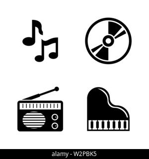 Music. Simple Related Vector Icons Set for Video, Mobile Apps, Web Sites, Print Projects and Your Design. Black Flat Illustration on White Background. Stock Vector