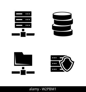 Network Servers. Simple Related Vector Icons Set for Video, Mobile Apps, Web Sites, Print Projects and Your Design. Black Flat Illustration on White B Stock Vector