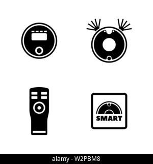 Robot Vacuum Cleaner. Simple Related Vector Icons Set for Video, Mobile Apps, Web Sites, Print Projects and Your Design. Black Flat Illustration on Wh Stock Vector