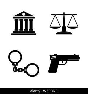 Law Justice. Simple Related Vector Icons Set for Video, Mobile Apps, Web Sites, Print Projects and Your Design. Black Flat Illustration on White Backg Stock Vector