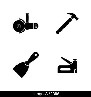 Construction Working Tools. Simple Related Vector Icons Set for Video, Mobile Apps, Web Sites, Print Projects and Your Design. Black Flat Illustration Stock Vector