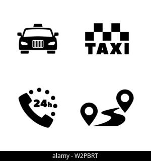 Taxi Service. Simple Related Vector Icons Set for Video, Mobile Apps, Web Sites, Print Projects and Your Design. Black Flat Illustration on White Back Stock Vector