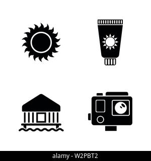 Vacation Holiday. Simple Related Vector Icons Set for Video, Mobile Apps, Web Sites, Print Projects and Your Design. Black Flat Illustration on White Stock Vector
