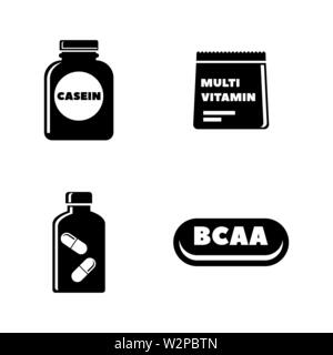 Sports Nutrition. Simple Related Vector Icons Set for Video, Mobile Apps, Web Sites, Print Projects and Your Design. Black Flat Illustration on White Stock Vector
